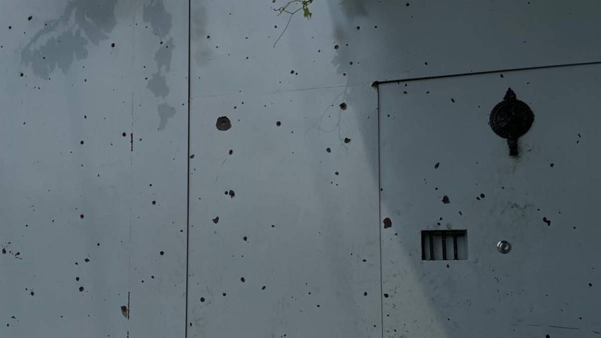 The outer wall of the gurudwara still bears marks of the attack | Photo: Jyoti Malhotra | ThePrint