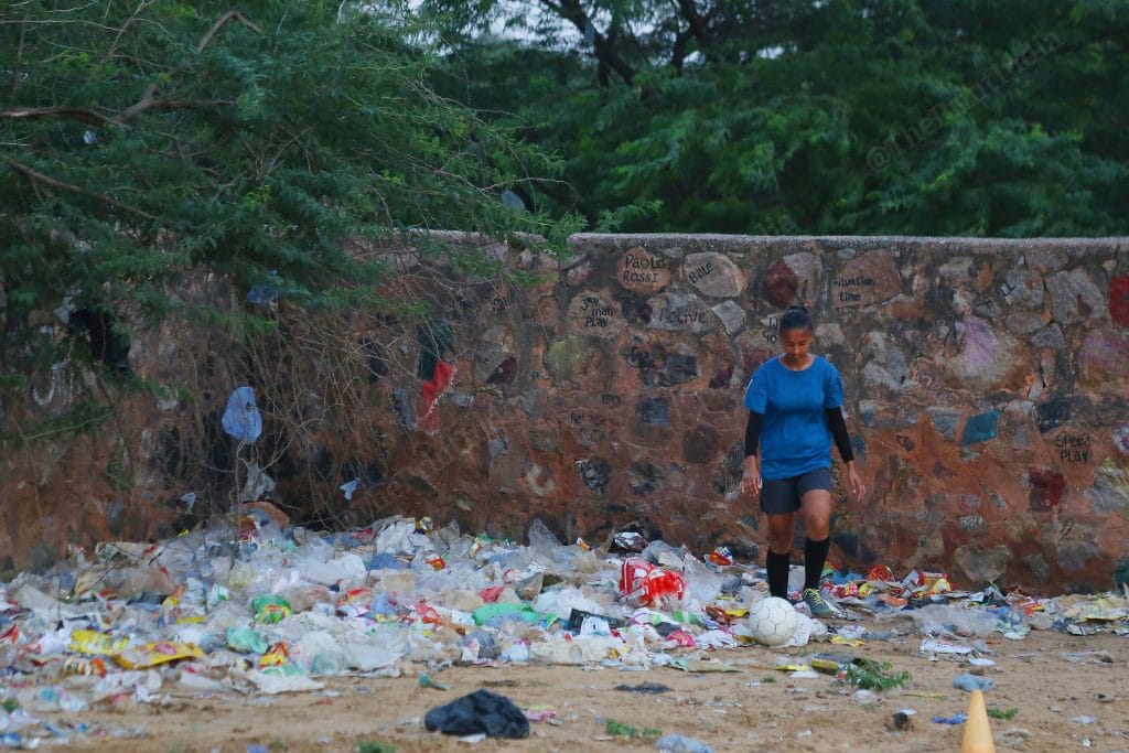 Some people continue to dump waste on the the corner of the playground | Photo: Manisha Mondal | ThePrint