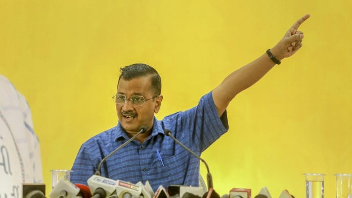Delhi CM and AAP Convener Arvind Kejriwal addressing a press conference in Ahmedabad last month | PTI