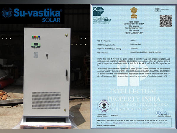 Start-up Su-vastika Solar received a patent for its IoT based system from the Government of India