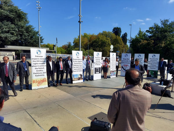 Activists hold anti-Pakistan protest outside UN office in Geneva