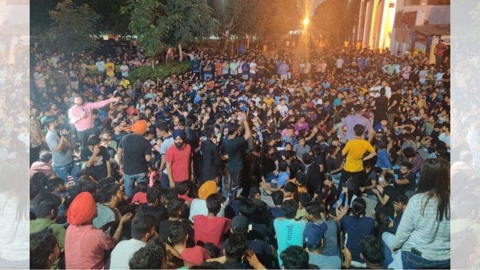 Students protesting on the campus of Chandigarh University | Credit: Bismee Taskin, ThePrint
