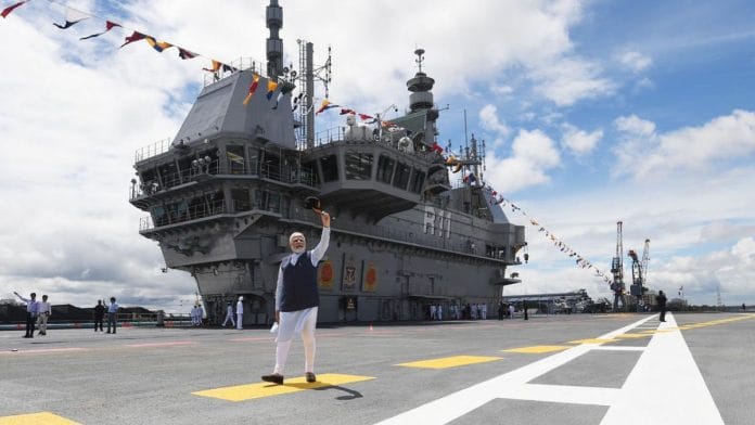 PM Modi at INS Vikrant commissioning event | Twitter/@narendramodi