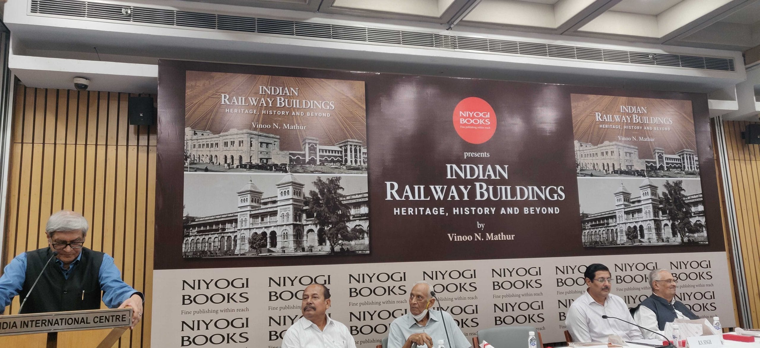 Bibek Debroy at the podium| Rama Lakshmi, ThePrint