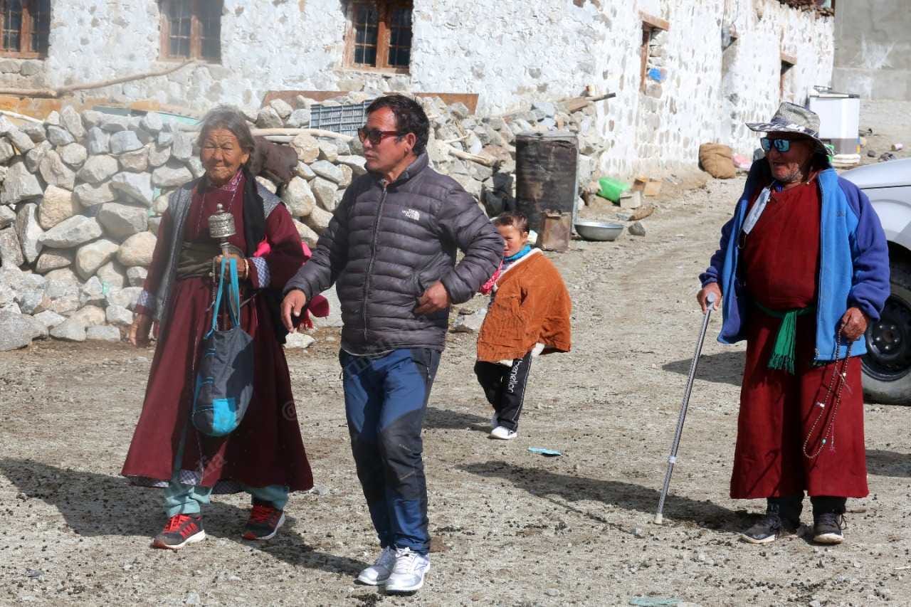 Konchok Ishey (in jacket) with his parents at Chushul village, Leh | Credit: Praveen Jain, ThePrint