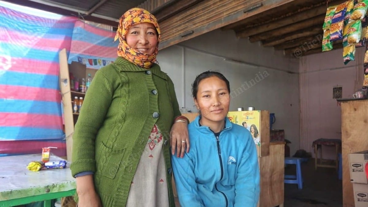 Sonam Chondol (left)and Dechen Spaldon at their Shop in Upshi village | Praveen Jain | ThePrint