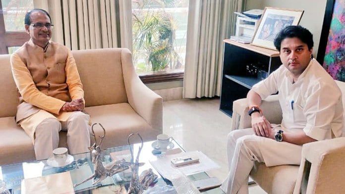 Madhya Pradesh Chief Minister Shivraj Singh Chouhan with BJP leader Jyotiraditya Scindia (June 2020) | Credit: ANI Photo