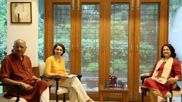 (From left to right) ThePrint Editor-in-Chief Shekhar Gupta, Senior Editor-Science Sandhya Ramesh, and author & philanthropist Rohini Nilekani