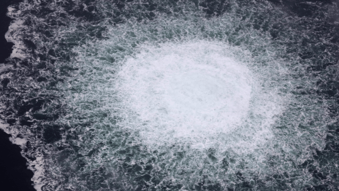 A gas leak from Nord stream 1 is seen in the Swedish economic zone in the Baltic Sea, on September 28, 2022 | Swedish Coast Guard/Handout via TT News Agency via Reuters