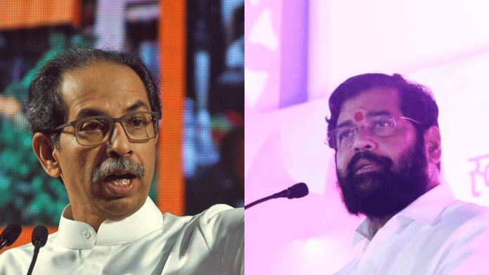 File photos of Uddhav Thackeray and Maharashtra CM Eknath Shinde | ANI/Twitter/@mieknathshinde