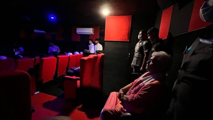 LG Manoj Sinha at one of the new cinema halls | Twitter | @OfficeOfLGJandK