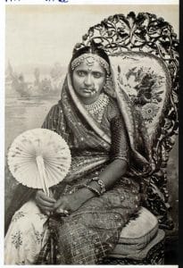 Fig.1.16. Maharani Gangaba of Kutch, wife of Maharao Khengarji III (r.1876–1942) wearing an embroidered skirt and bodice with a brocade odhni. Photograph, ca. 1900. Reproduced with permission of the family of Late Vinod Gajjar, Bhuj