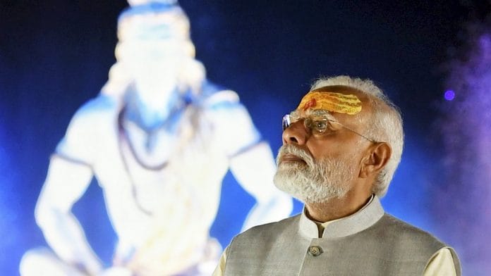 PM Modi during the inauguration of Mahakal Lok corridor, Mahakaleshwar Temple corridor, Ujjain | PTI