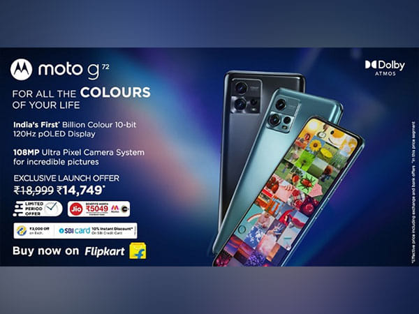 Moto g72, India's first 10-Bit Billion Colour 120Hz pOLED display smartphone, goes on sale today from 12pm on Flipkart