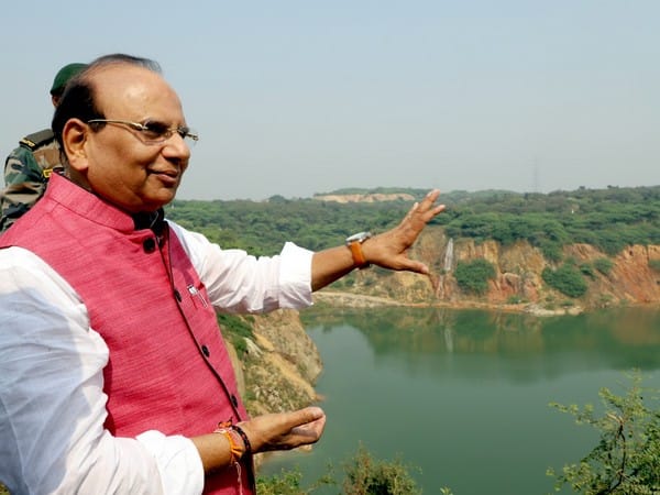 Delhi LG dedicates capital's first artificial waterfall at Asola Bhati Mines