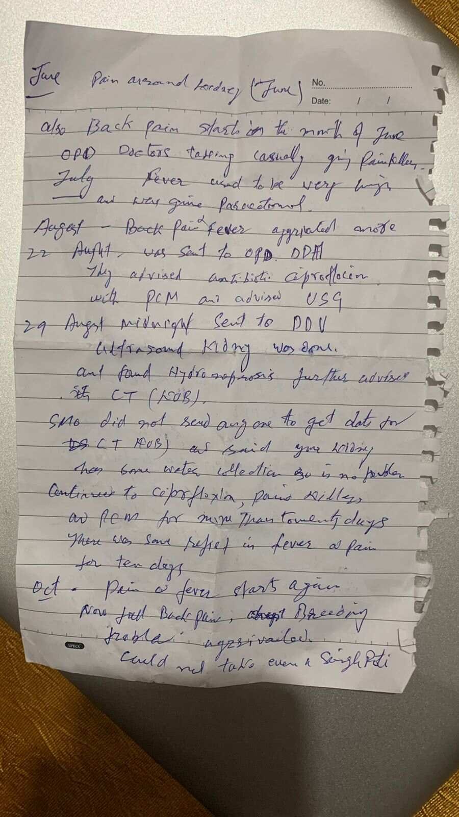 Altaf Ahmad Shah's handwritten notes about his health | By special arrangement 