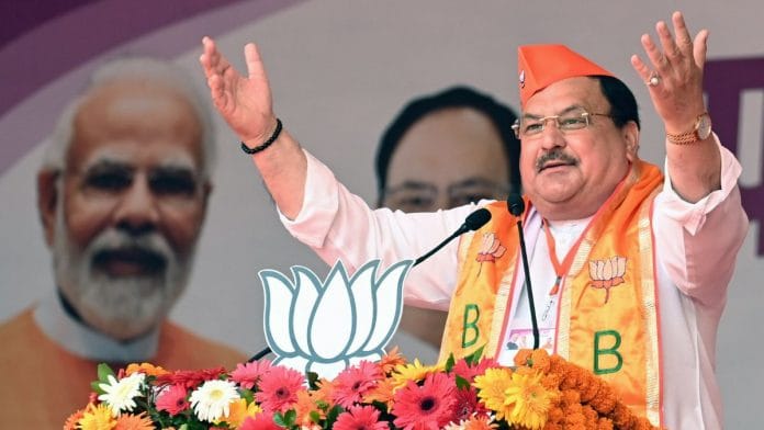 Bharatiya Janata Party (BJP) National President JP Nadda addresses Panch Parmeshwar Sammelan at Ramlila Maidan, in New Delhi, 16 October | Credit: ANI Photo