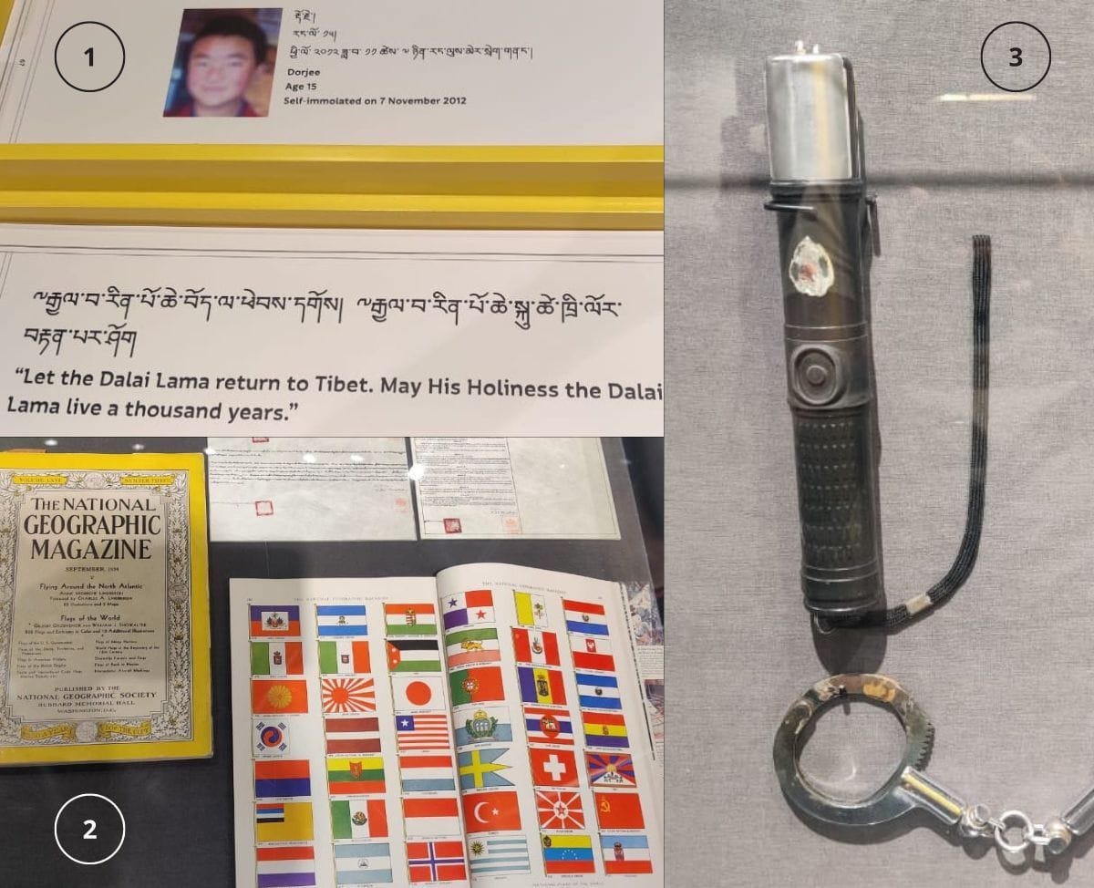 Dorjee Uden’s self-immolation message | 2. The National Geographic magazine from 1934 | 3. An electric baton used against prisoners | Neera Majumdar/ThePrint