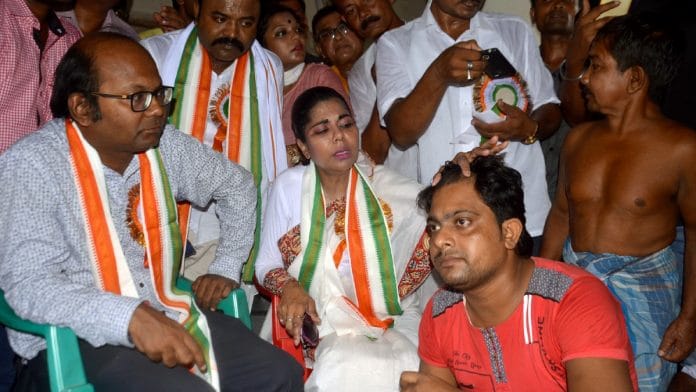 File photo of BJP leader Sayantan Basu (left) with party supporters in North 24 Paraganas | ANI