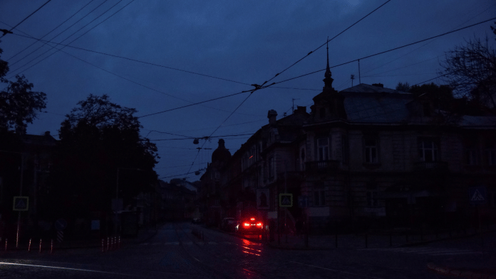 A view shows the city without electricity after critical civil infrastructure was hit by Russian missile attacks in Lviv, Ukraine | Reuters\Roman Baluk