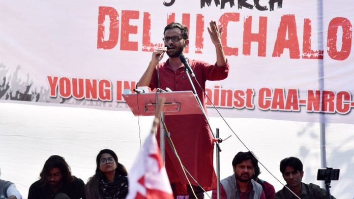 File photo of former JNU student Umar Khalid at a protest against the Citizenship Amendment Act (CAA) at Jantar Mantar in New Delhi | ANI