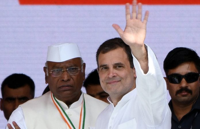 File photo of Rahul Gandhi (R) with Mallikarjun Kharge | ANI Photo