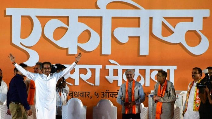 Shiv Sena Chief Uddhav Thackeray during their Dussehra rally at Dadar in Mumbai, on 5 October 2022 | PTI