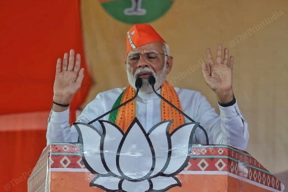 PM Narendra Modi addresses the crowd in Kheda | Photo: Praveen Jain | ThePrint