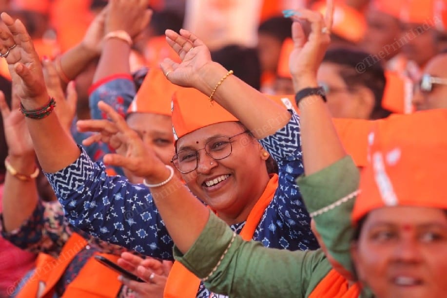 BJP supporters during the rally in Kheda | Photo: Praveen Jain | ThePrint