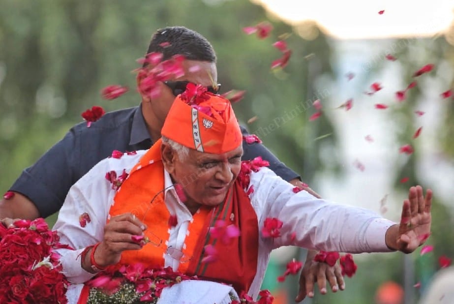 CM Bhupendra Patel waving at the crowd during the roadshow | Photo: Praveen Jain | ThePrint