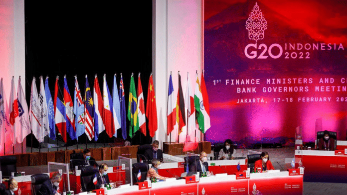 A general view of the opening ceremony of the G20 finance ministers and central bank governors meeting in Jakarta, Indonesia, February 17, 2022. Mast Irham/Pool via REUTERS