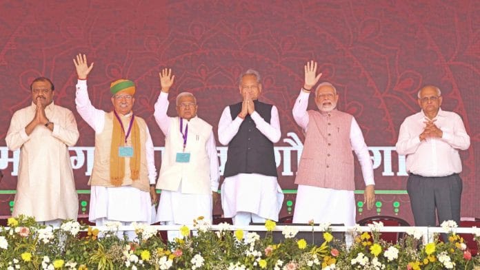 Rajasthan CM Ashok Gehlot with PM Narendra Modi at Mangarh Dham on Tuesday | Twitter | @ashokgehlot51