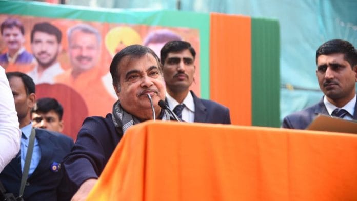 Union Minister of Road Transport & Highways Nitin Gadkari at a BJP rally in Delhi’s Lajpat Nagar ahead of the MCD elections | Credit: Twitter, @nitin_gadkari