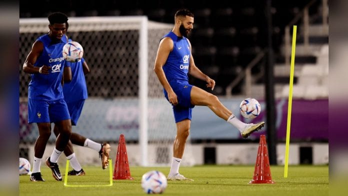 France's Karim Benzema and Aurelien Tchouameni during training Reuters/Annegret Hilse