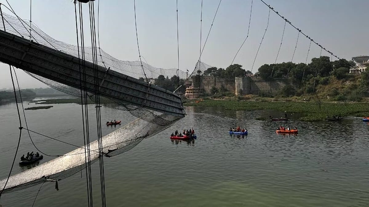 File photo of rescue operations at site of Morbi bridge collapse | Soniya Agrawal | ThePrint