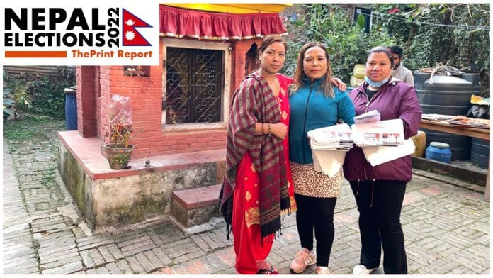 Three voters in Patan in Greater Kathmandu. While Subina Shreshtha (extreme left) is tired of the traditional political parties, Ganga Maharjan and Nimta Basnet are committed Nepali Congress supporters | Photo: Jyoti Malhotra | ThePrint