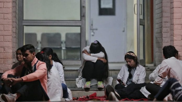 Medical students during their silent protest at PGIMS-Rohtak on Sunday | The Print | Suraj Singh Bisht