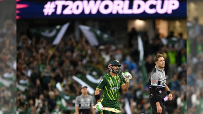 Pakistan's Shan Masood celebrates as he scores the winning run | Dean Lewins/AAP Image via Reuters