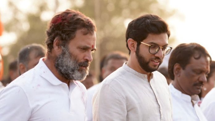 Rahul Gandhi and Aaditya Thackeray at the Bharat Jodo Yatra in Hingoli, Maharashtra | By special arrangement