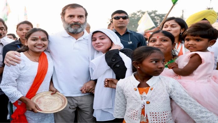 Congress leader Rahul Gandhi with padayatris during the party's Bharat Jodo Yatra, in Nanded. | ANI.
