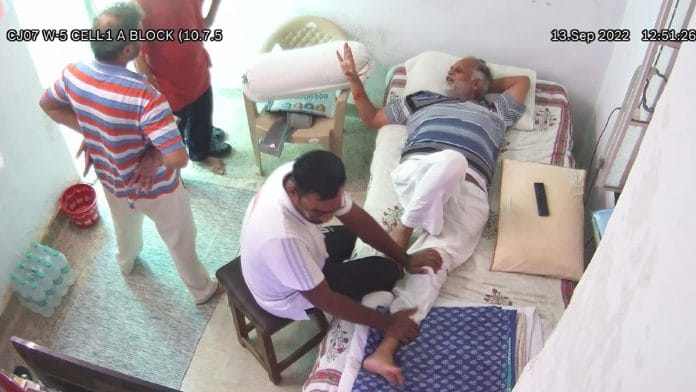 A leaked CCTV video of jailed Delhi minister and AAP leader Satyendar Jain purportedly getting a massage inside Tihar Jail | ANI file photo