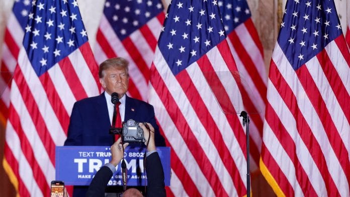 Former US President Donald Trump makes an announcement of his plans to run for president in the 2024 US presidential election at his Mar-a-Lago estate in Palm Beach, Florida, on 15 November 2022. | Reuters