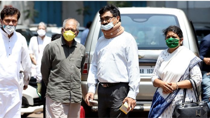 File photo of Professor Anand Teltumbde arriving at NIA office to surrender in Bhima Koregaon case, in Mumbai on 14 April, 2022 | ANI