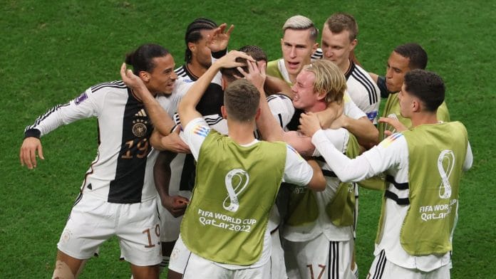 Germany's Niclas Fullkrug celebrates scoring their first goal with teammates at Al Bayt Stadium, Al Khor on 27 November, 2022 | Reuters