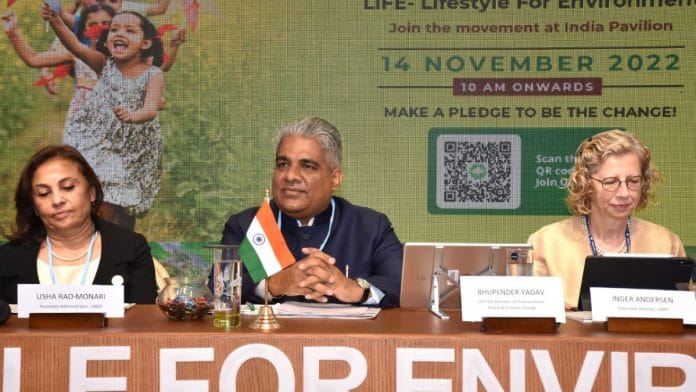 Environment Minister Bhupender Yadav at COP27 in Egypt | Twitter/@byadavbjp