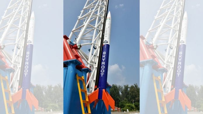 The Vikram-S rocket integrated to the launcher | Twitter | @SkyrootA