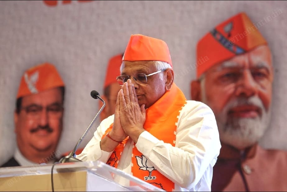 CM Patel speaking at manifesto launch | Photo: Praveen Jain | ThePrint