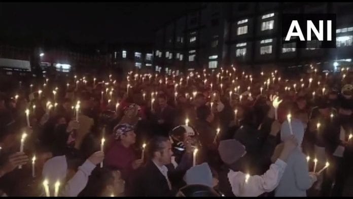 A candlelight vigil was held in Shillong to protest against the violence on the Assam-Meghalaya border on 22 November | Twitter/@ANI