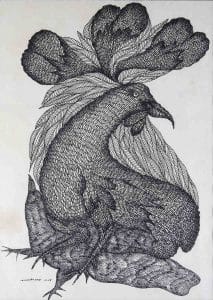 Birds in Union, Jangarh Singh Shyam, c. 1995, Pen and ink on paper. Image courtesy of the Museum of Art & Photography (MAP), Bengaluru.