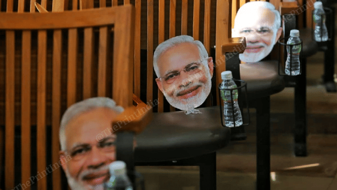 Modi masks at BJP HQ in Ahmaedabad | Photo: Praveen Jain | ThePrint